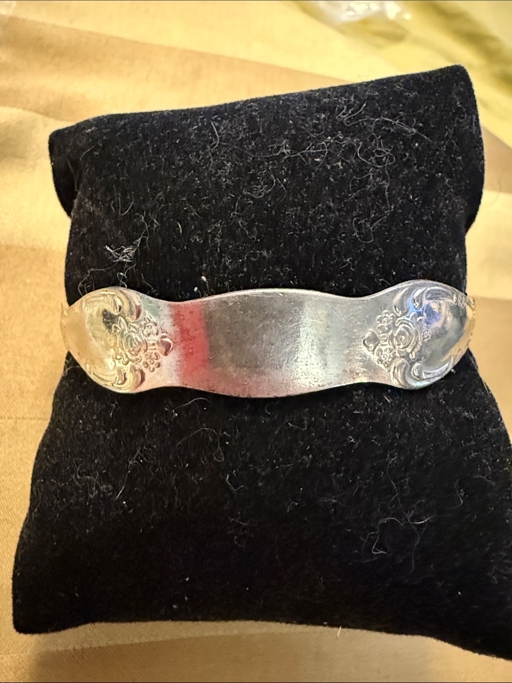 Ornate Silver Tone Spoon Bracelet with Floral Engraving